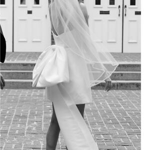 Anthropologie White Mini Dress with Dramatic Bow and Veil